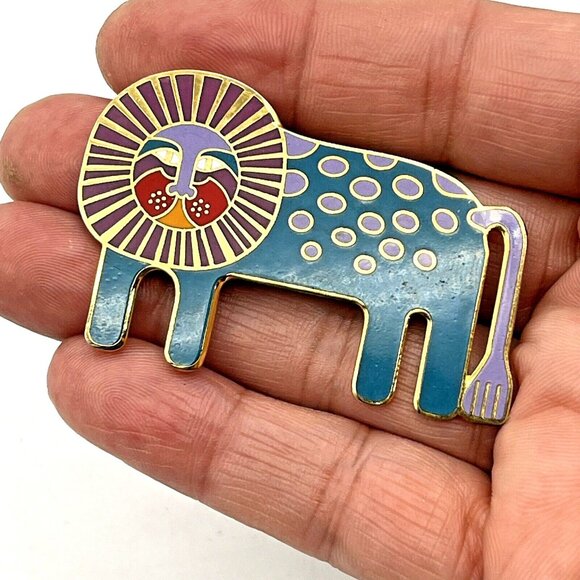 Laurel Burch Leonardo Lion Multicolor Enamel Gold Tone Brooch Pin 2" - Picture 6 of 9